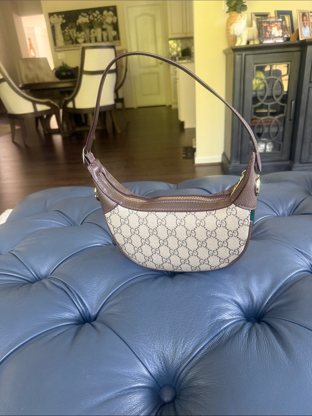 GG Monogram Crescent Shoulder Bag in Brown